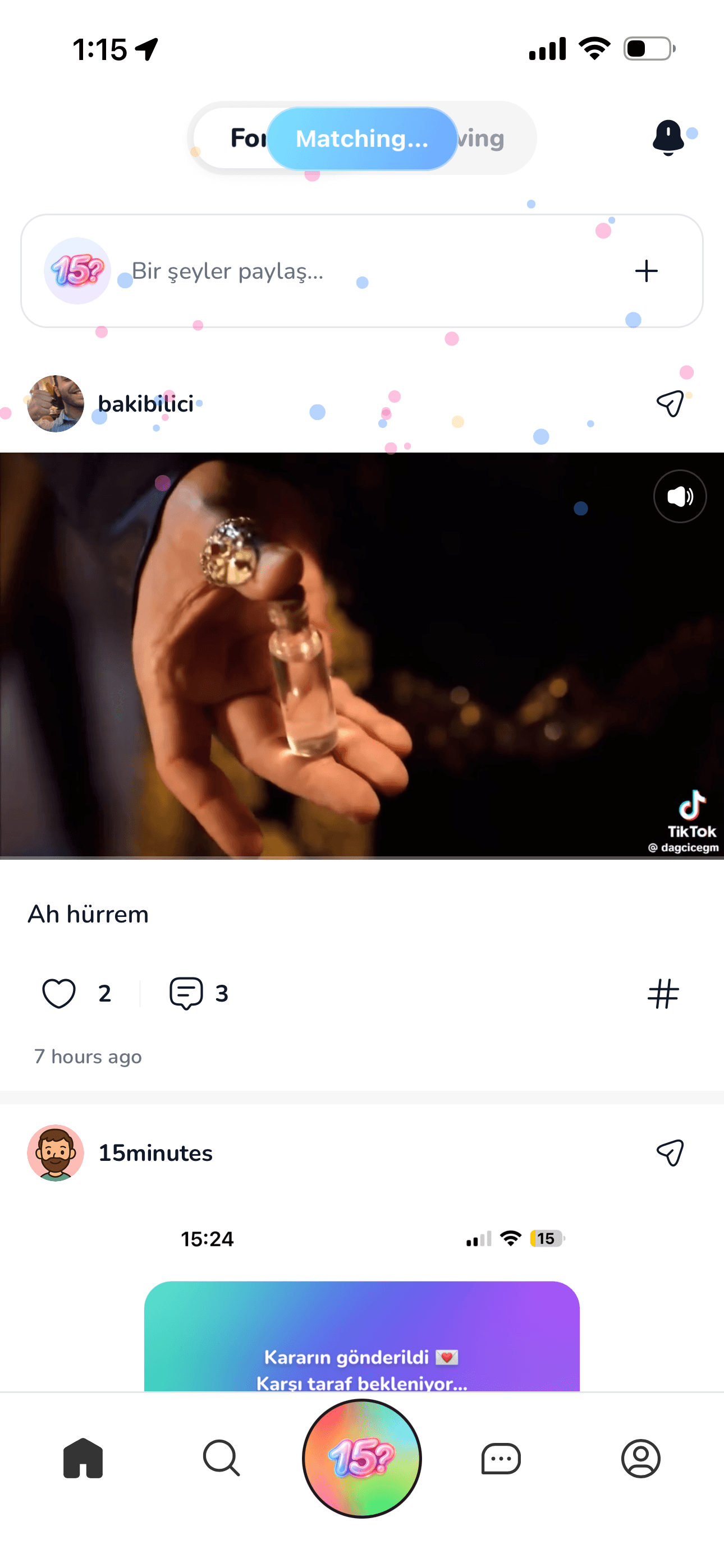 15Minutes sosyal profil ekranı