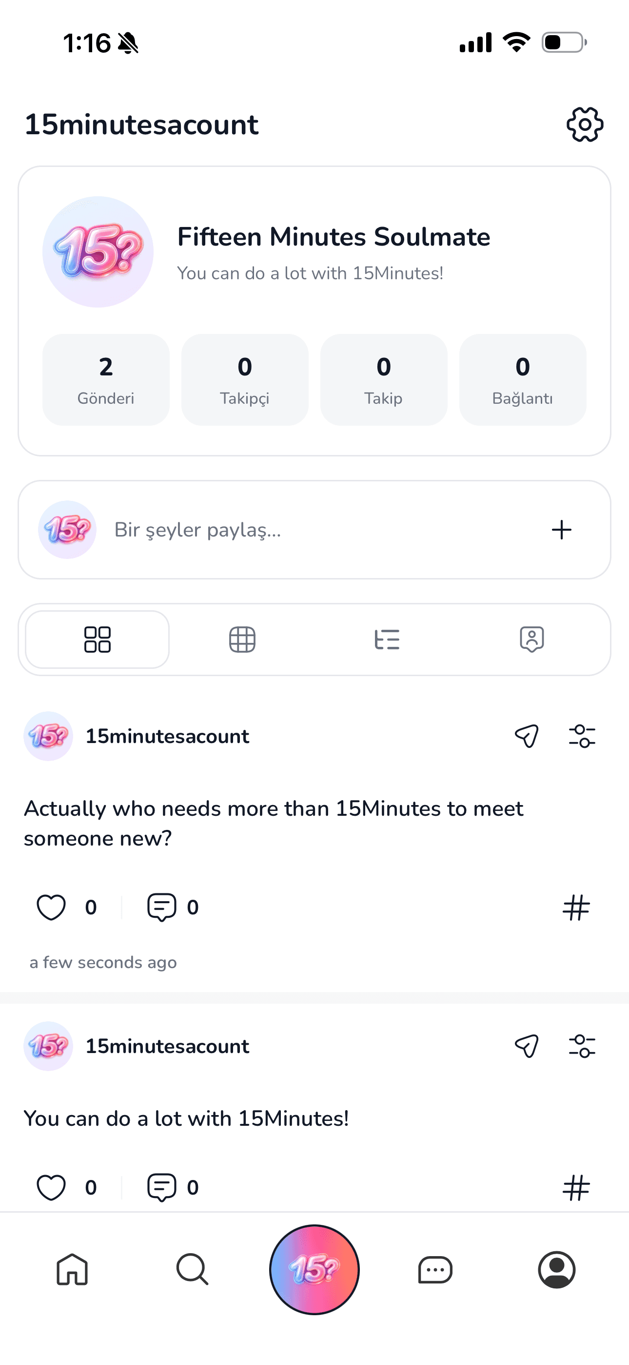 15Minutes sohbet ekranı